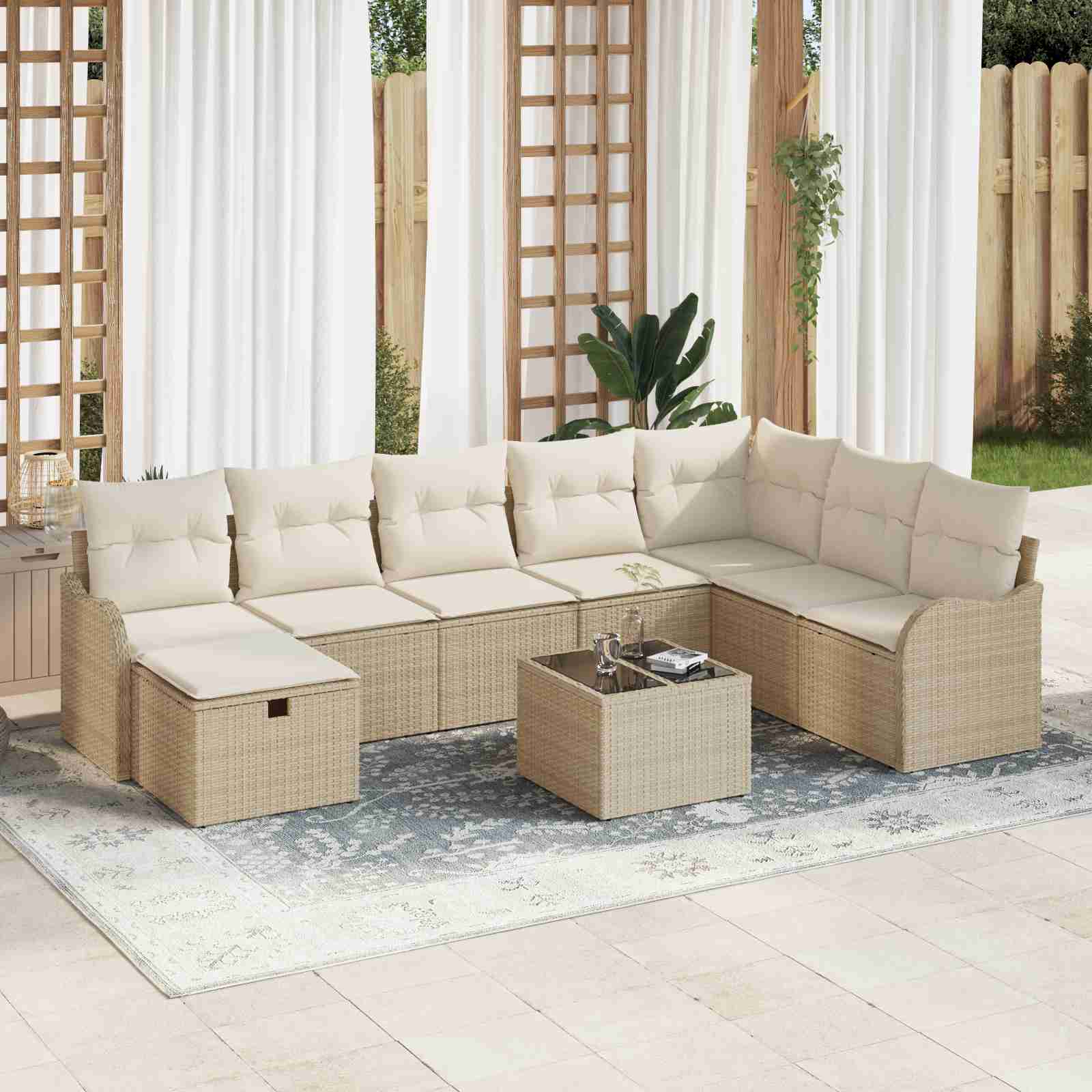 9-teiliges Garten Sofa Set mit Kissen Beige Poly Rattan 9-teiliges Garten Sofa Set mit Kissen Beige Poly Rattan