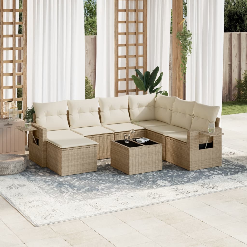 8-tlg. Garten-Sofagarnitur mit Kissen Beige Poly Rattan 8-tlg. Garten-Sofagarnitur mit Kissen Beige Poly Rattan