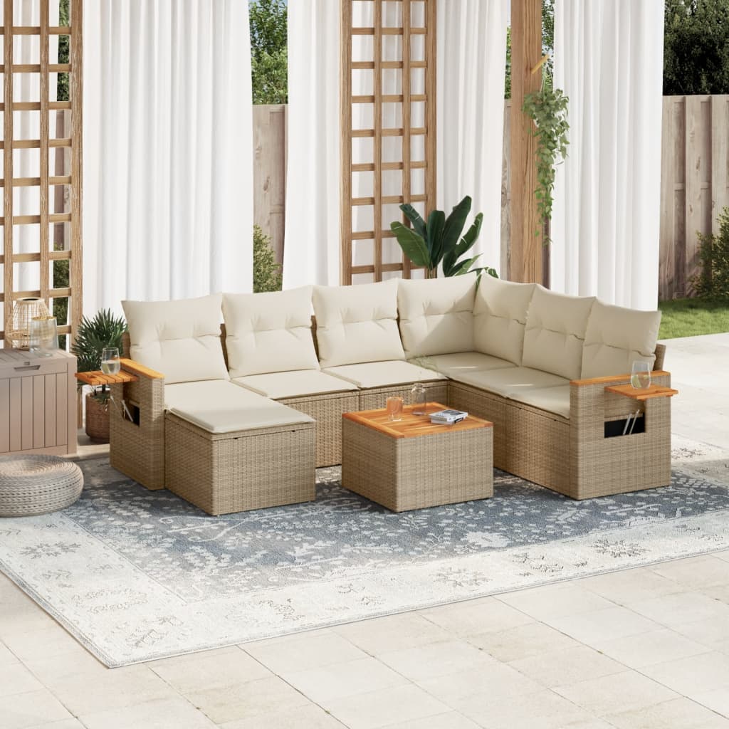 8-tlg. Garten-Sofagarnitur mit Kissen Beige Poly Rattan 8-tlg. Garten-Sofagarnitur mit Kissen Beige Poly Rattan