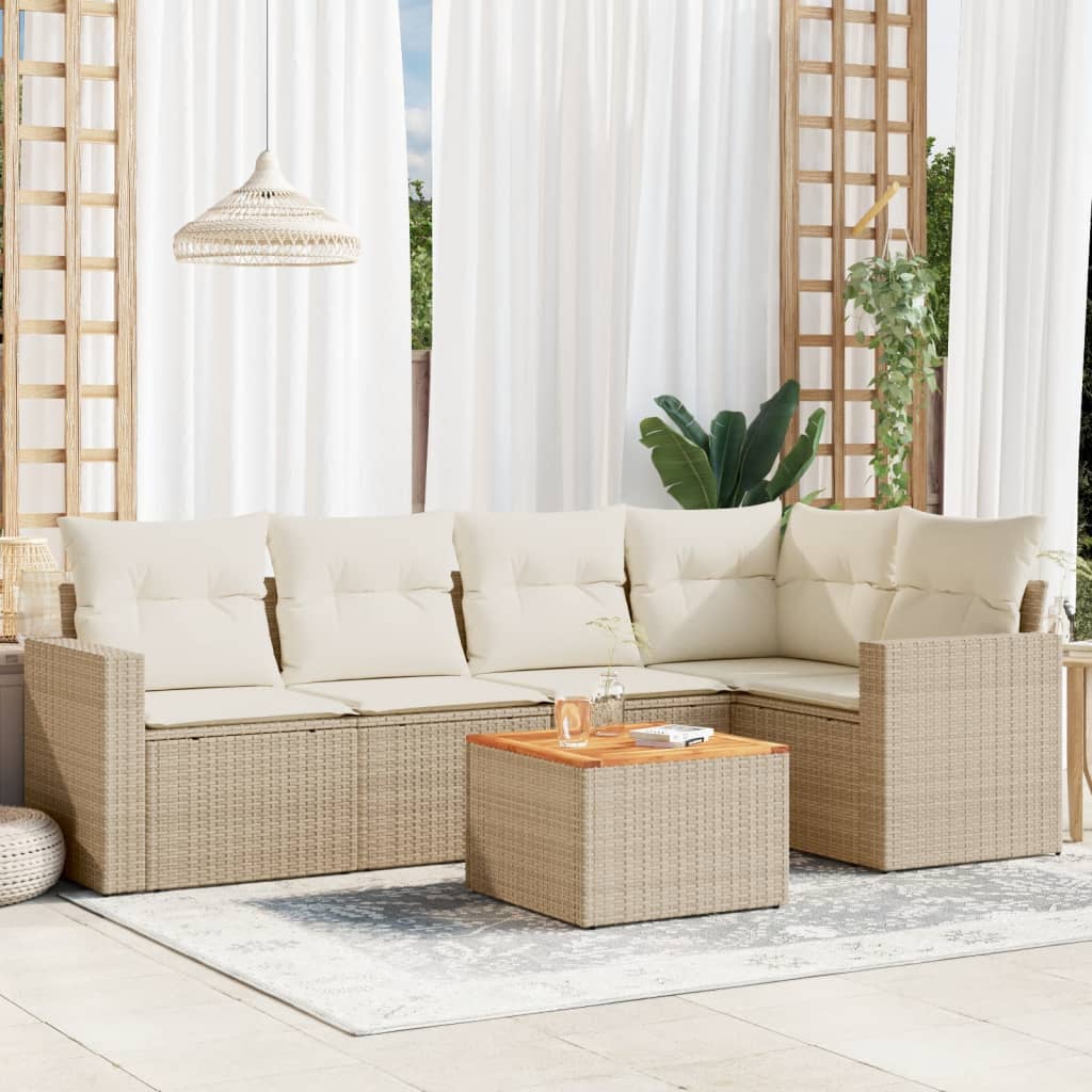 6-tlg. Garten-Sofagarnitur mit Kissen Beige Poly Rattan 6-tlg. Garten-Sofagarnitur mit Kissen Beige Poly Rattan