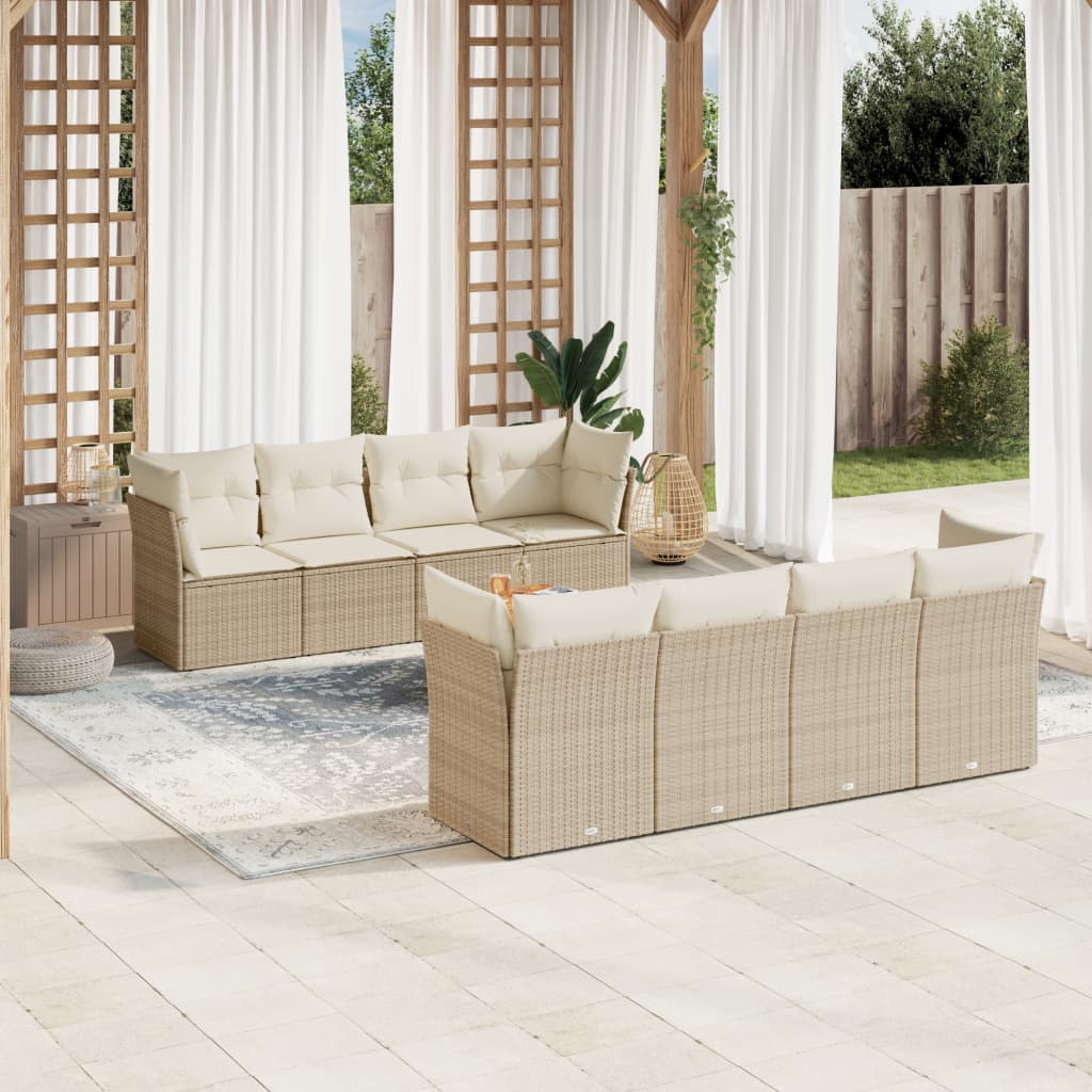 9-tlg. Garten-Sofagarnitur mit Kissen Beige Poly Rattan 9-tlg. Garten-Sofagarnitur mit Kissen Beige Poly Rattan