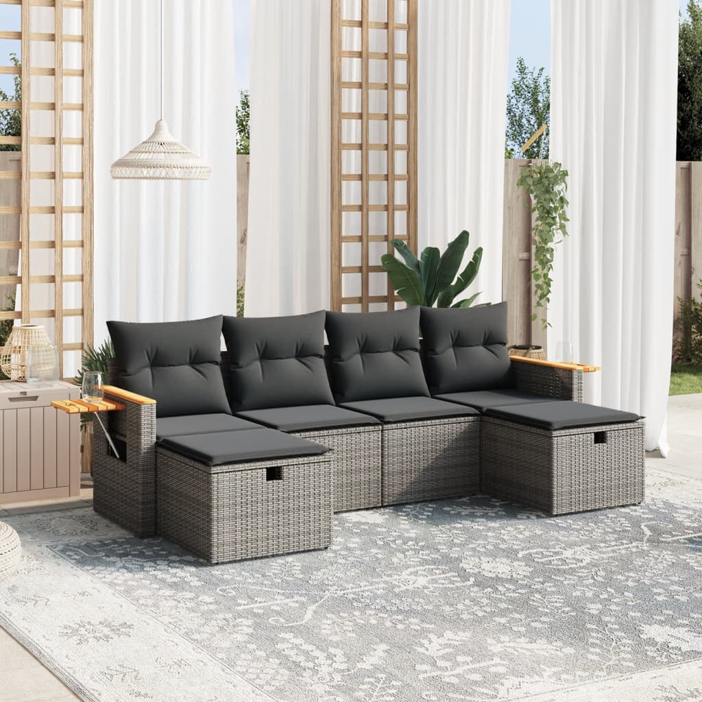 6-tlg. Garten-Sofagarnitur mit Kissen Grau Poly Rattan 6-tlg. Garten-Sofagarnitur mit Kissen Grau Poly Rattan