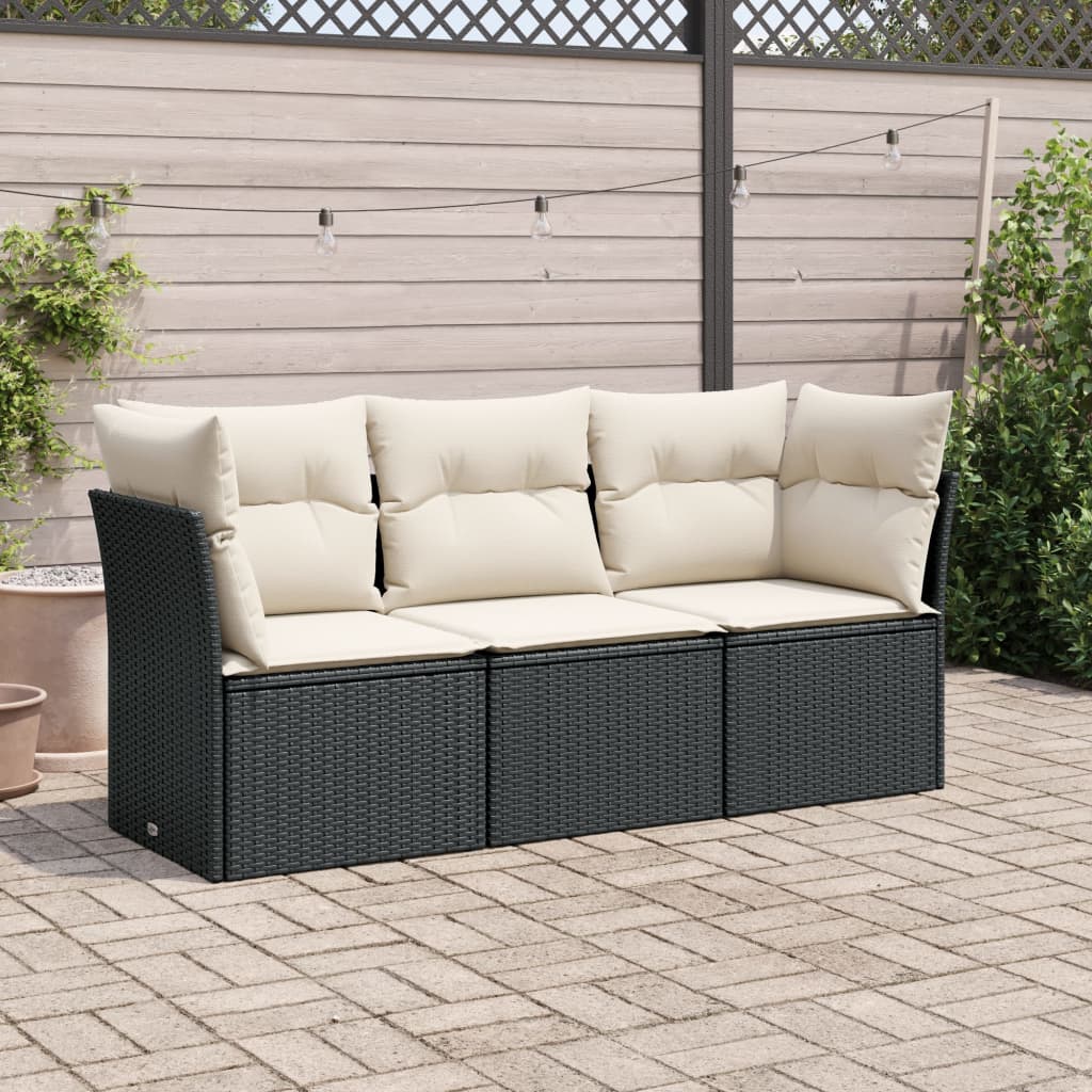 3-tlg. Garten-Sofagarnitur mit Kissen Schwarz Poly Rattan 3-tlg. Garten-Sofagarnitur mit Kissen Schwarz Poly Rattan