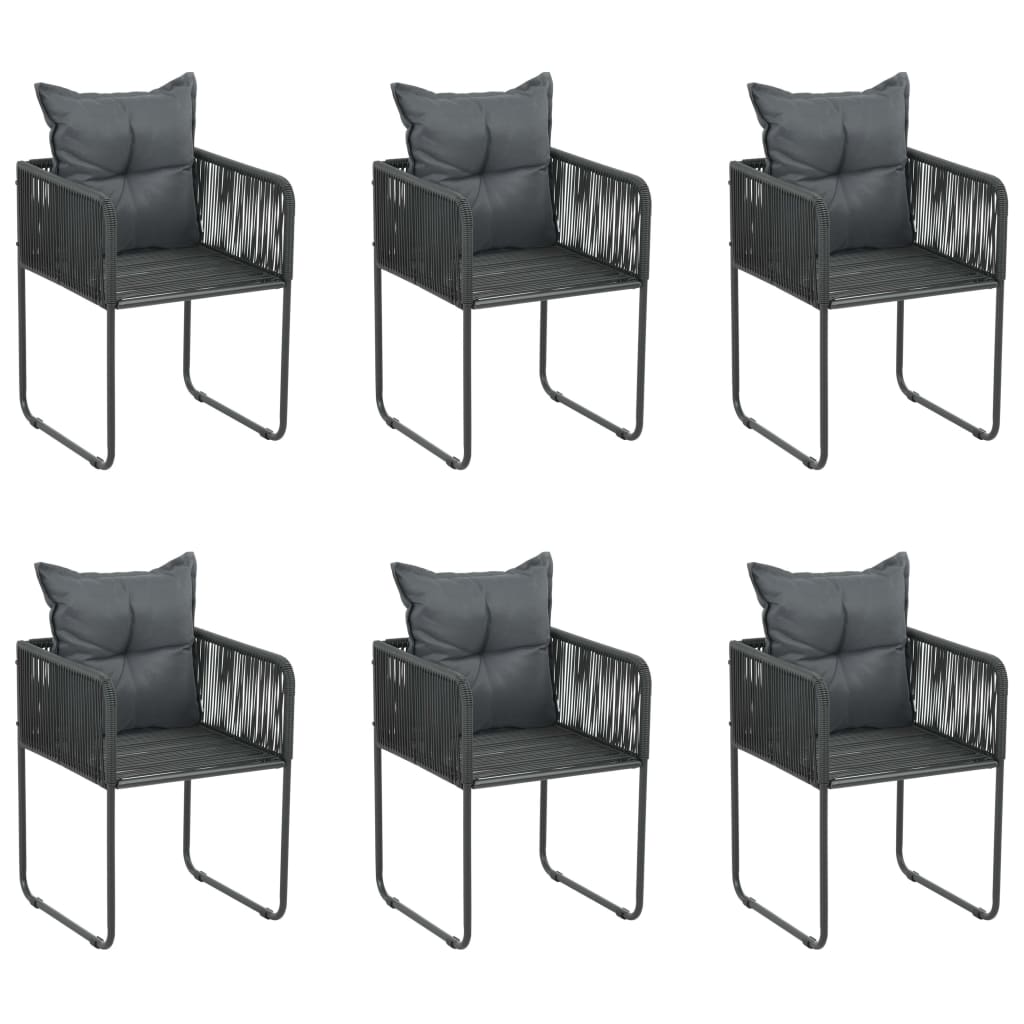 Gartenstühle 6 Stk. mit Kissen Poly Rattan Schwarz