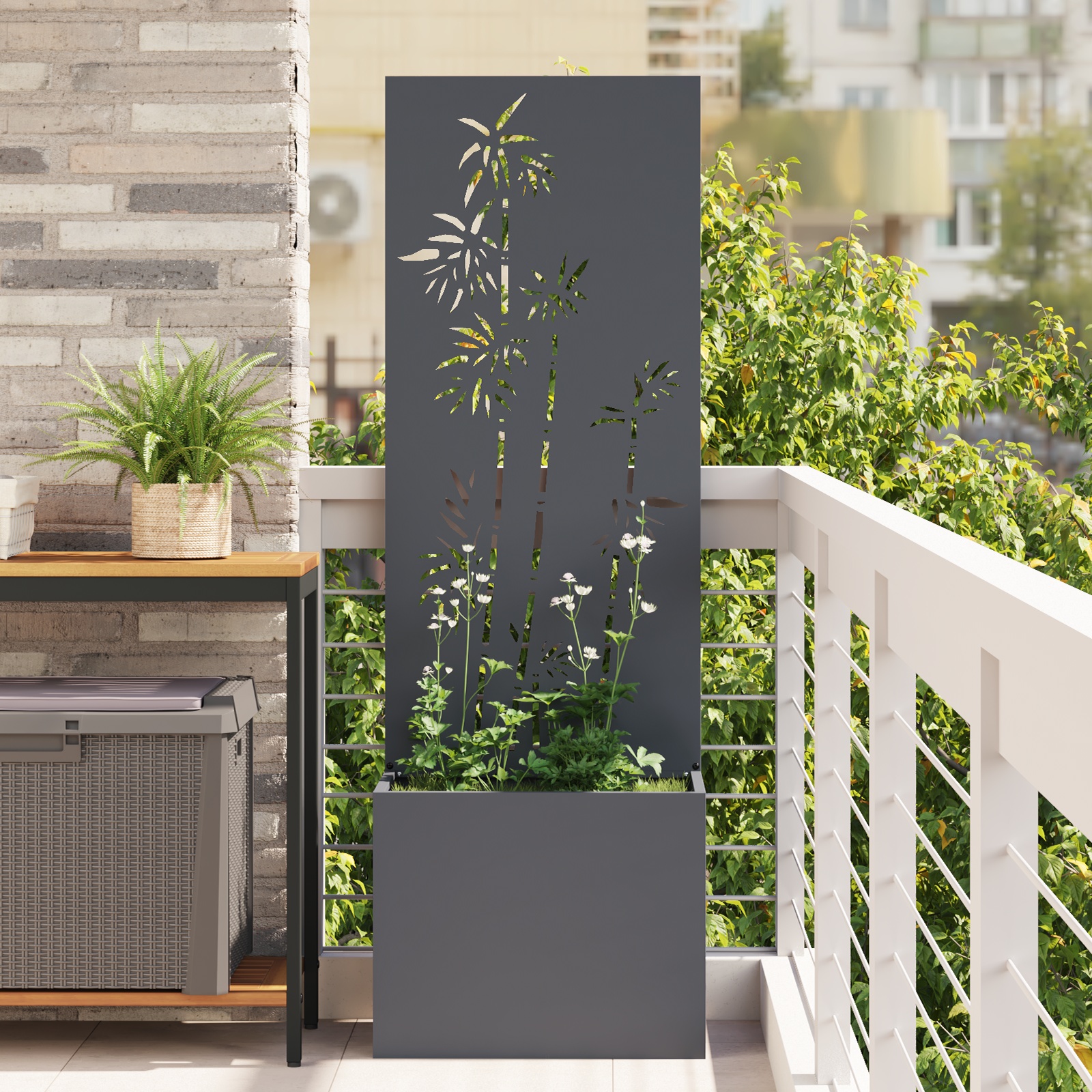 Blumentopf mit dekorativem Paneel Anthrazit 50 x 140 cm Blumentopf mit dekorativem Paneel Anthrazit 50 x 140 cm