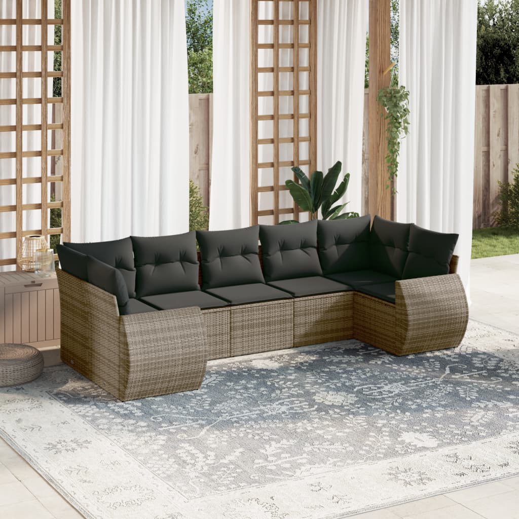 7-tlg. Garten-Sofagarnitur mit Kissen Grau Poly Rattan 7-tlg. Garten-Sofagarnitur mit Kissen Grau Poly Rattan