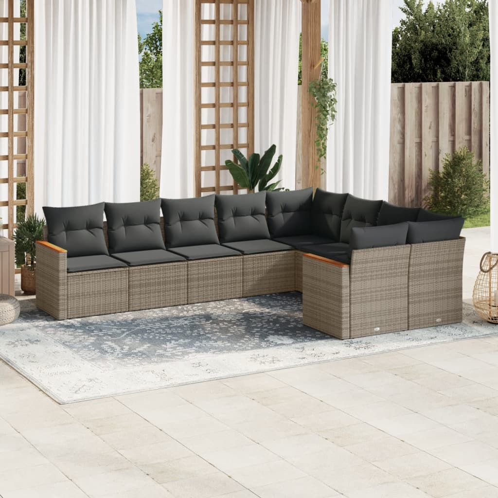 9-tlg. Garten-Sofagarnitur mit Kissen Grau Poly Rattan 9-tlg. Garten-Sofagarnitur mit Kissen Grau Poly Rattan