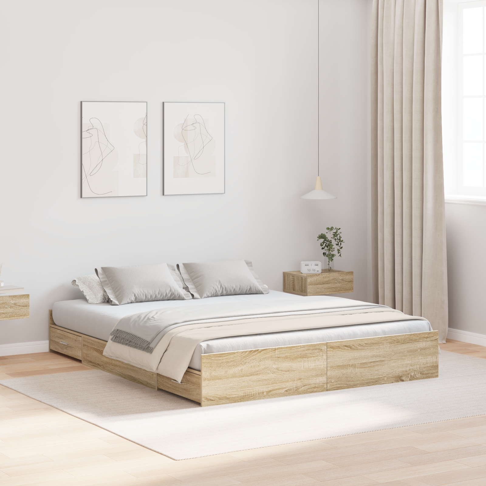 Bett mit Stauraum mit Schubladen mit Kopfteil mit Speicher Sonoma Eiche 140 x 200 cm Bett mit Stauraum mit Schubladen mit Kopfteil mit Speicher Sonoma Eiche 140 x 200 cm