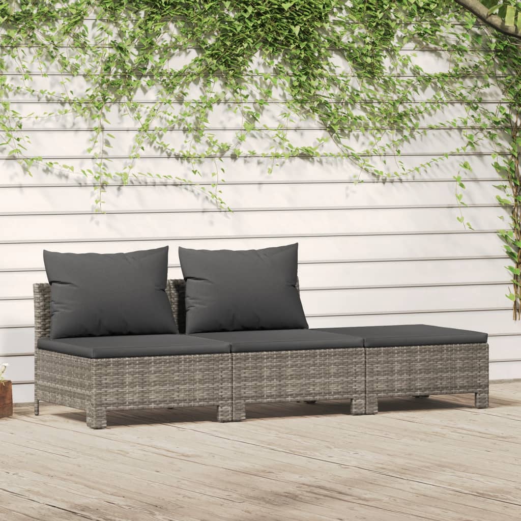 3-tlg. Garten-Lounge-Set mit Kissen Grau Poly Rattan 3-tlg. Garten-Lounge-Set mit Kissen Grau Poly Rattan