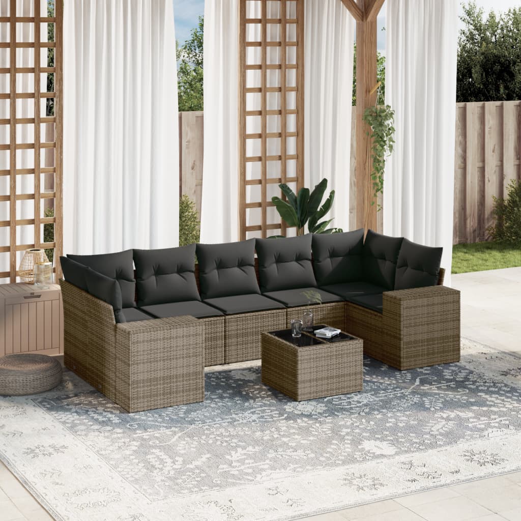 8-tlg. Garten-Sofagarnitur mit Kissen Grau Poly Rattan 8-tlg. Garten-Sofagarnitur mit Kissen Grau Poly Rattan