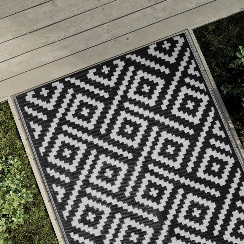 Outdoor-Teppich Weiß und Schwarz 120x180 cm PP Outdoor-Teppich Weiß und Schwarz 120x180 cm PP