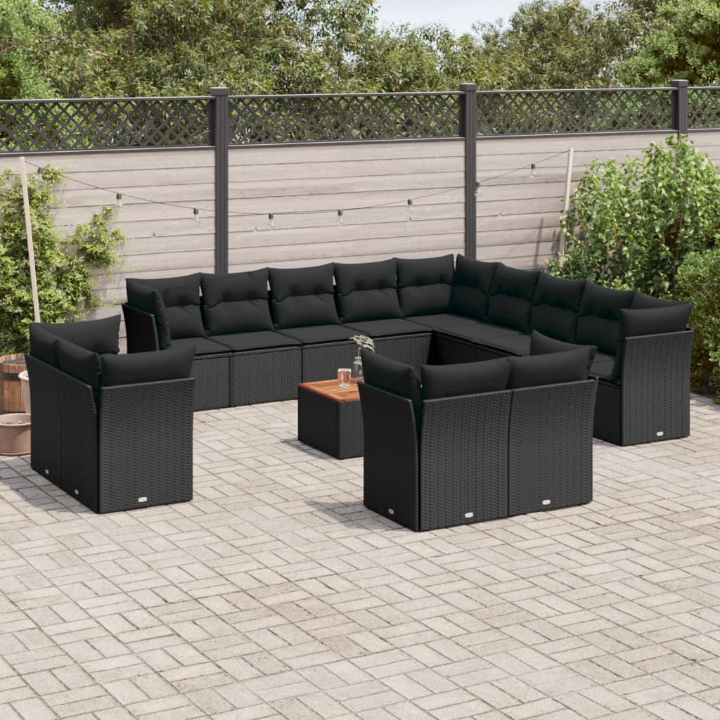 14-tlg. Garten-Sofagarnitur mit Kissen Schwarz Poly Rattan 14-tlg. Garten-Sofagarnitur mit Kissen Schwarz Poly Rattan