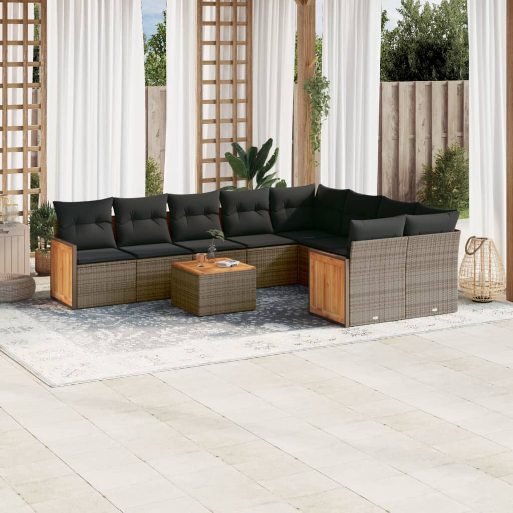 10-tlg. Garten-Sofagarnitur mit Kissen Grau Poly Rattan 10-tlg. Garten-Sofagarnitur mit Kissen Grau Poly Rattan