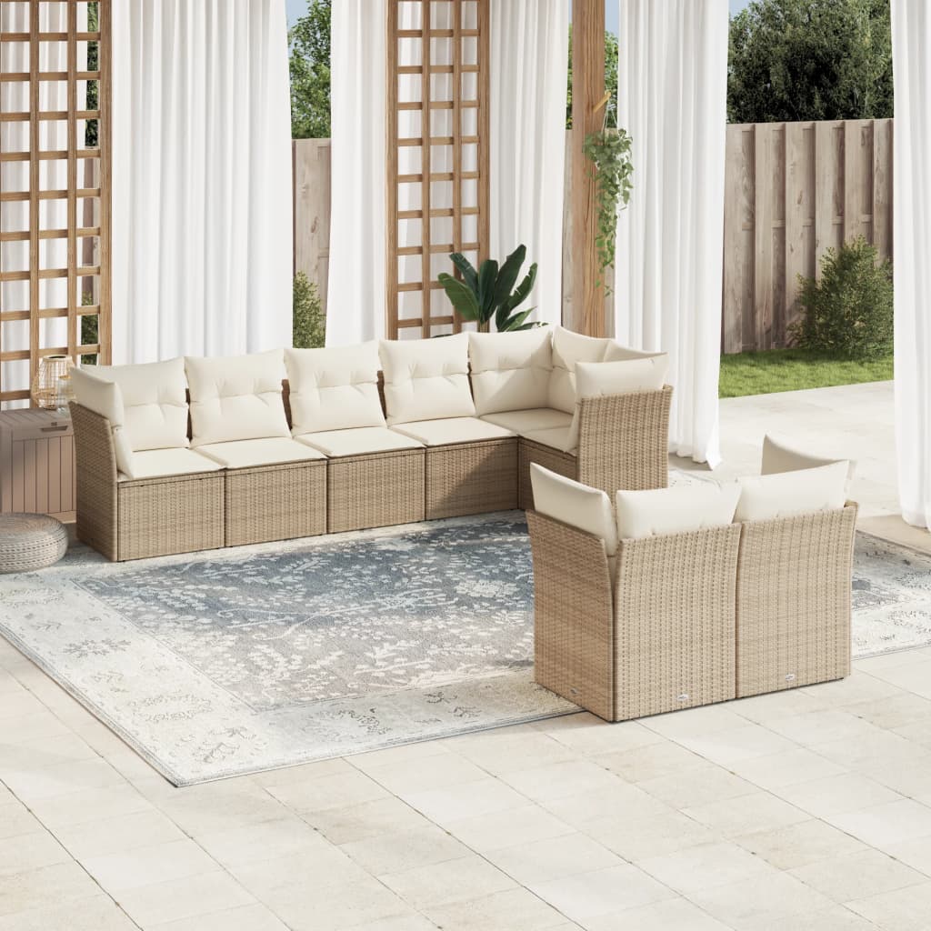 8-tlg. Garten-Sofagarnitur mit Kissen Beige Poly Rattan 8-tlg. Garten-Sofagarnitur mit Kissen Beige Poly Rattan