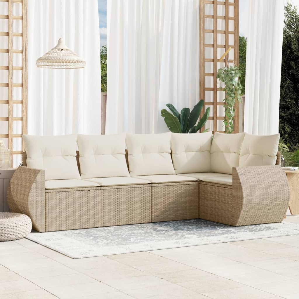 5-tlg. Garten-Sofagarnitur mit Kissen Beige Poly Rattan 5-tlg. Garten-Sofagarnitur mit Kissen Beige Poly Rattan