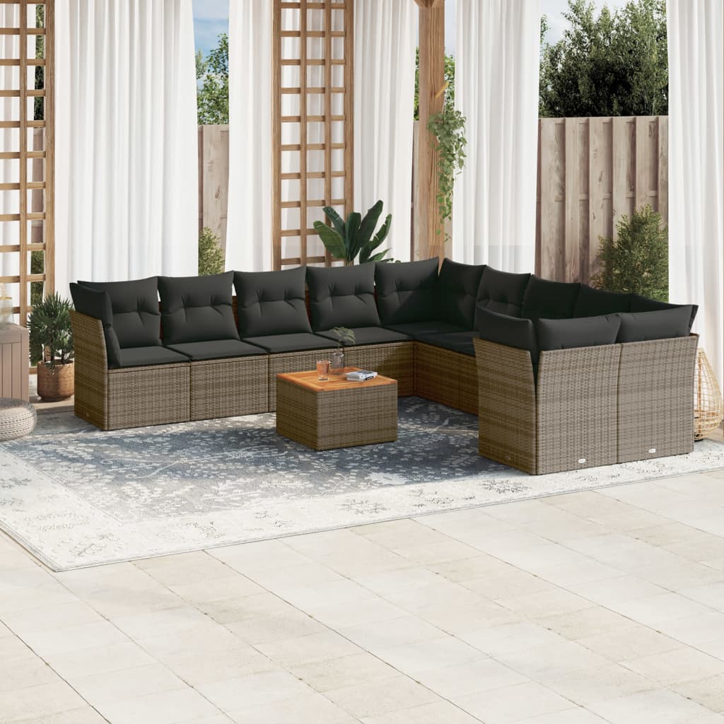 11-tlg. Garten-Sofagarnitur mit Kissen Grau Poly Rattan 11-tlg. Garten-Sofagarnitur mit Kissen Grau Poly Rattan