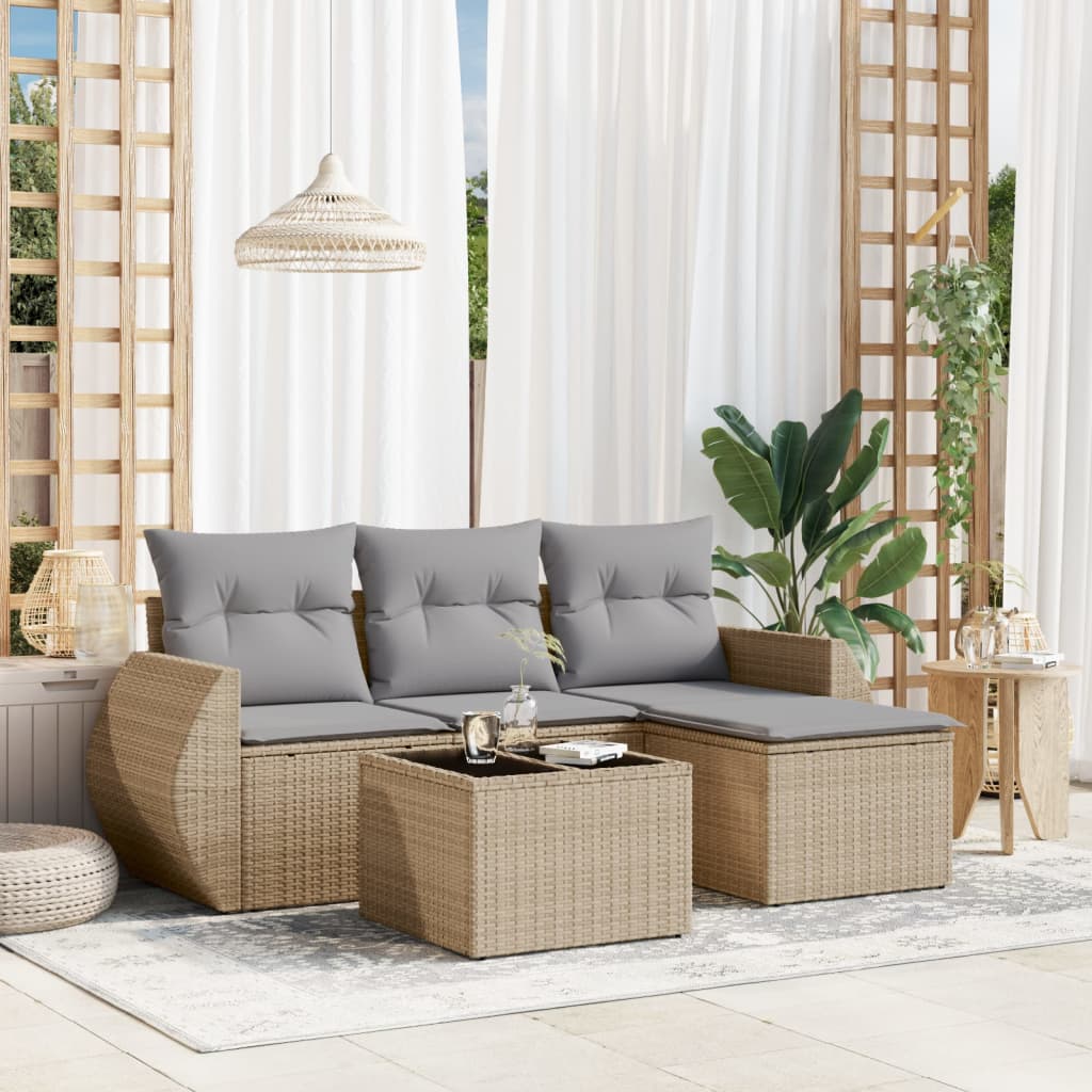 5-tlg. Garten-Sofagarnitur mit Kissen Beige Poly Rattan 5-tlg. Garten-Sofagarnitur mit Kissen Beige Poly Rattan