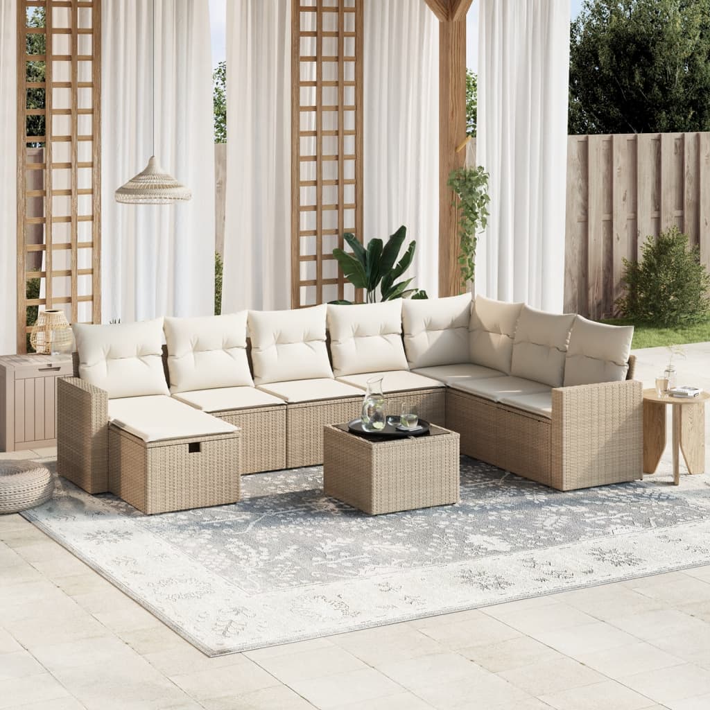 9-tlg. Garten-Sofagarnitur mit Kissen Beige Poly Rattan 9-tlg. Garten-Sofagarnitur mit Kissen Beige Poly Rattan