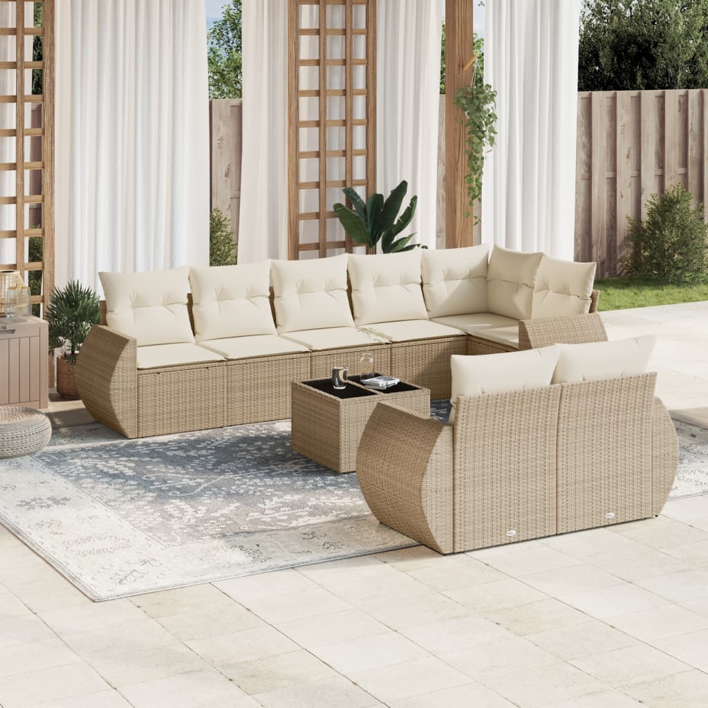 9-tlg. Garten-Sofagarnitur mit Kissen Beige Poly Rattan 9-tlg. Garten-Sofagarnitur mit Kissen Beige Poly Rattan