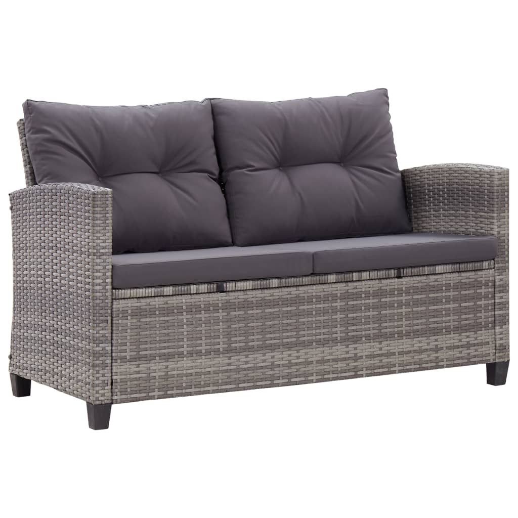 2-Sitzer-Gartensofa mit Kissen Grau 124 cm Poly Rattan 2-Sitzer-Gartensofa mit Kissen Grau 124 cm Poly Rattan