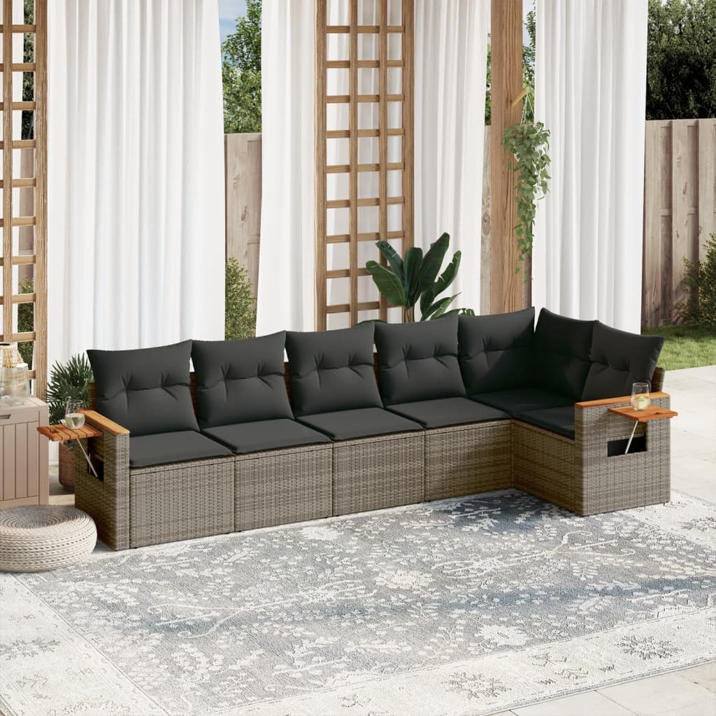 6-tlg. Garten-Sofagarnitur mit Kissen Grau Poly Rattan 6-tlg. Garten-Sofagarnitur mit Kissen Grau Poly Rattan