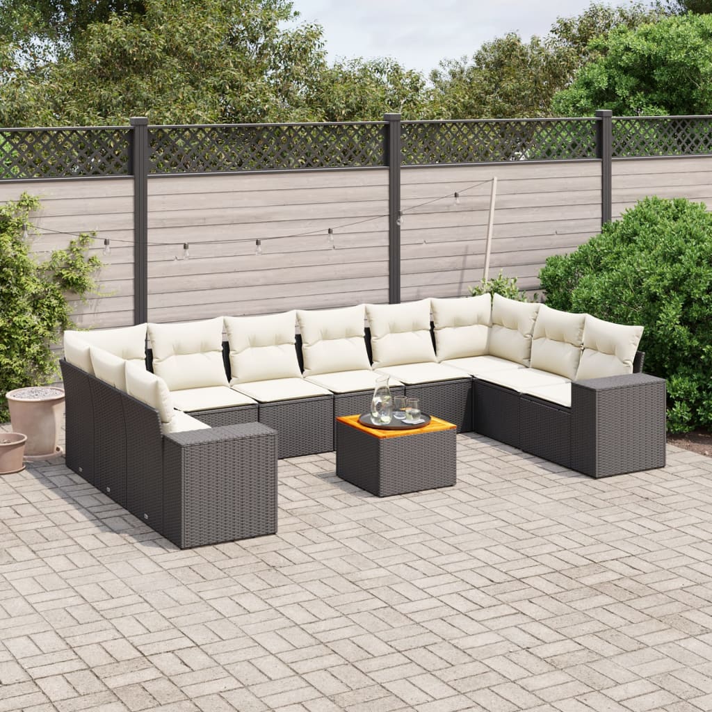 11-tlg. Garten-Sofagarnitur mit Kissen Schwarz Poly Rattan 11-tlg. Garten-Sofagarnitur mit Kissen Schwarz Poly Rattan