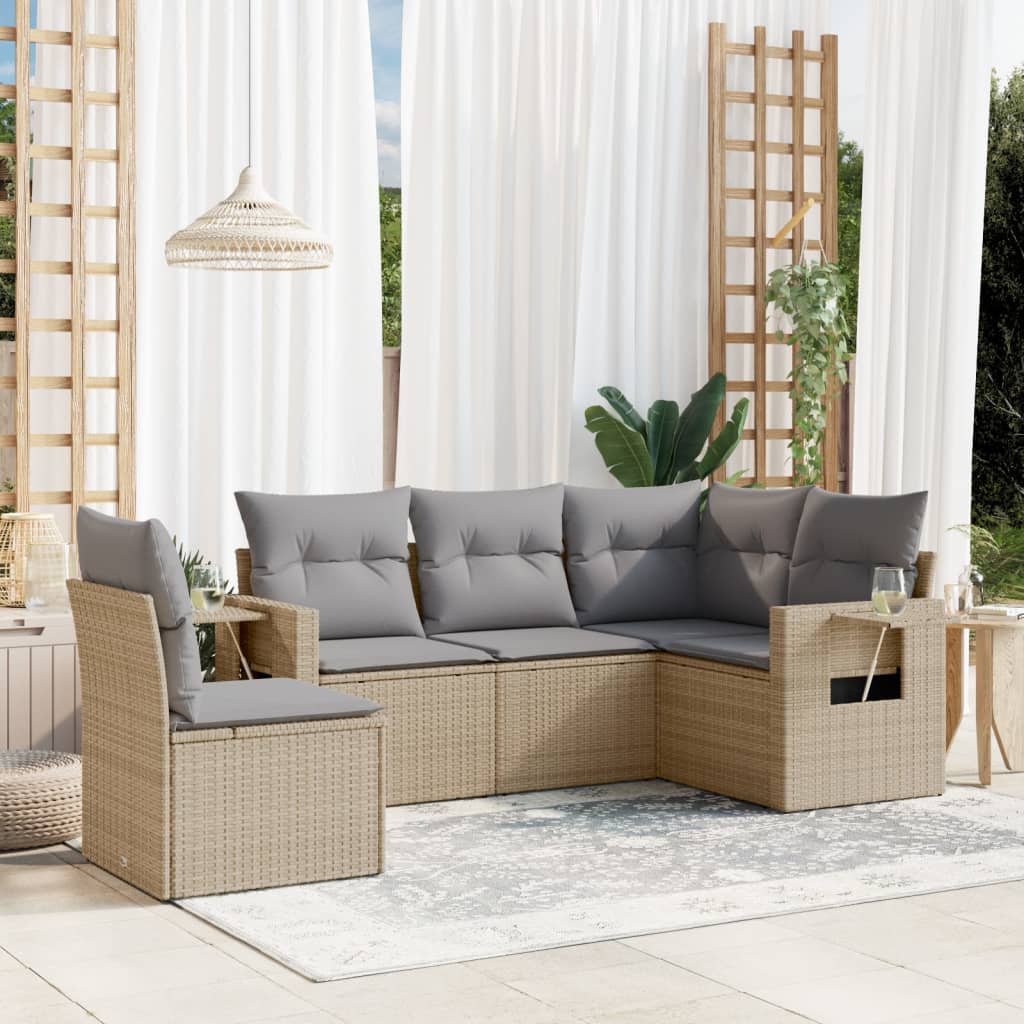 5-tlg. Garten-Sofagarnitur mit Kissen Beige Poly Rattan 5-tlg. Garten-Sofagarnitur mit Kissen Beige Poly Rattan