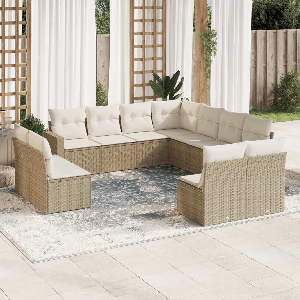 11-tlg. Garten-Sofagarnitur mit Kissen Beige Poly Rattan 11-tlg. Garten-Sofagarnitur mit Kissen Beige Poly Rattan