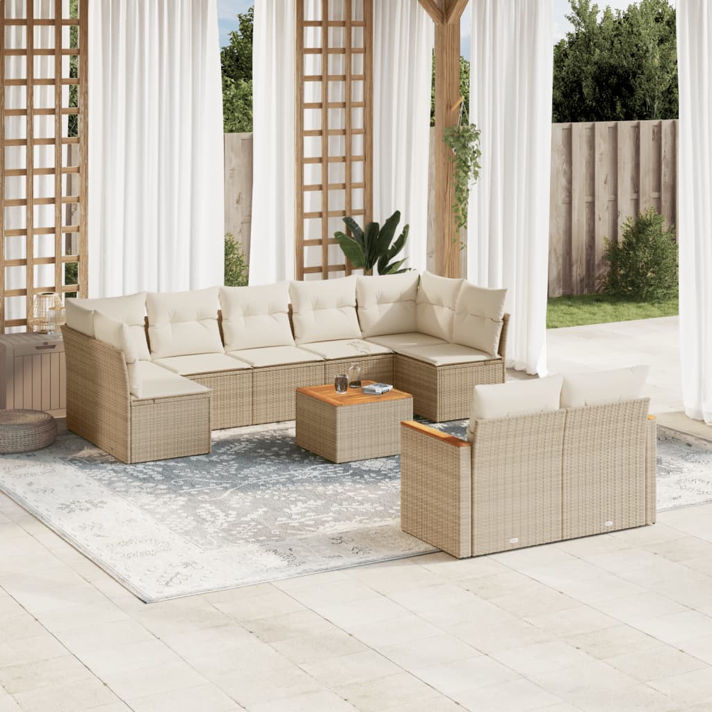 10-tlg. Garten-Sofagarnitur mit Kissen Beige Poly Rattan 10-tlg. Garten-Sofagarnitur mit Kissen Beige Poly Rattan