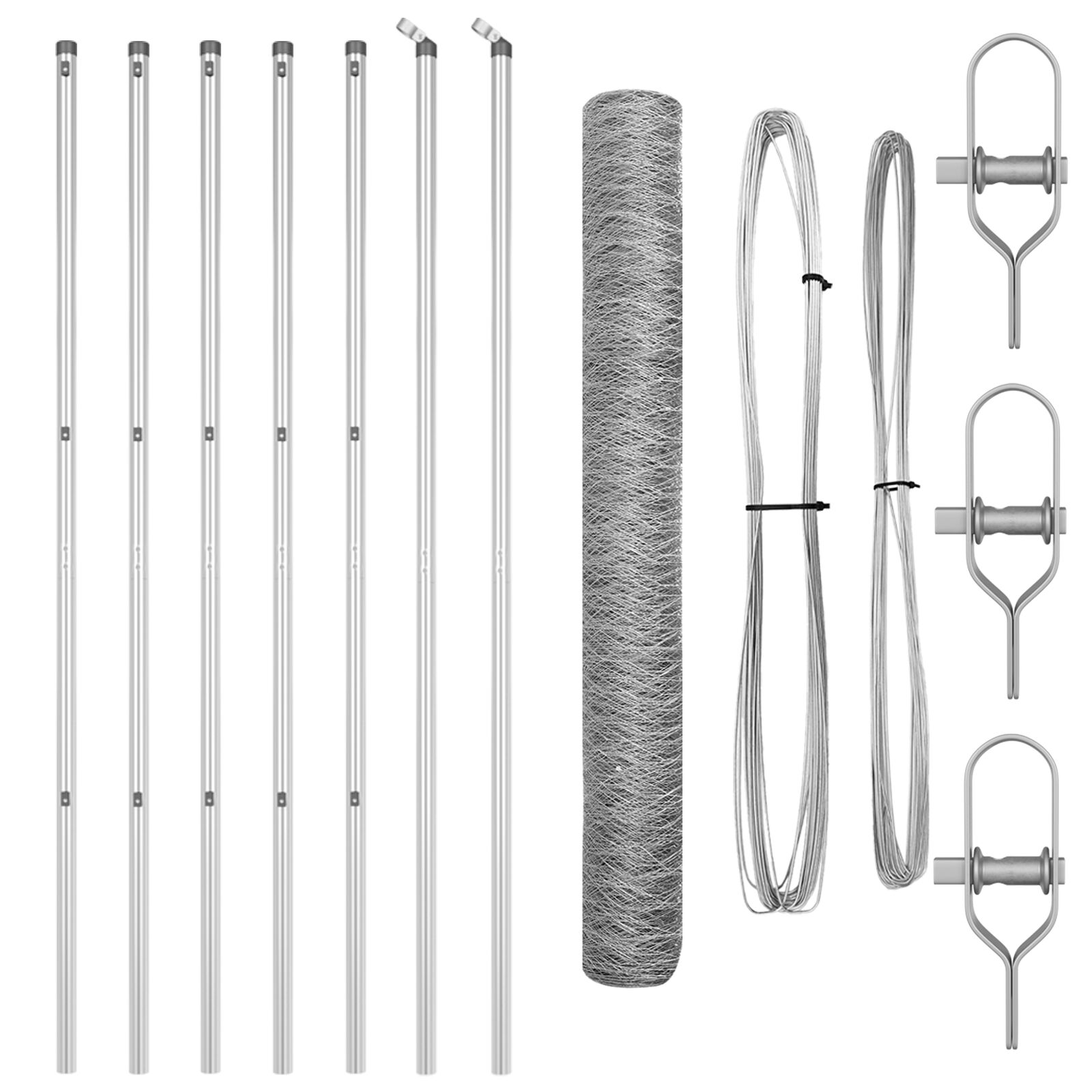 Sechseckzaun 1x10 m Verzinkter Stahl, Zaunpfosten 7 Stück Ø32 mm 150 cm Verzinkter Stahl