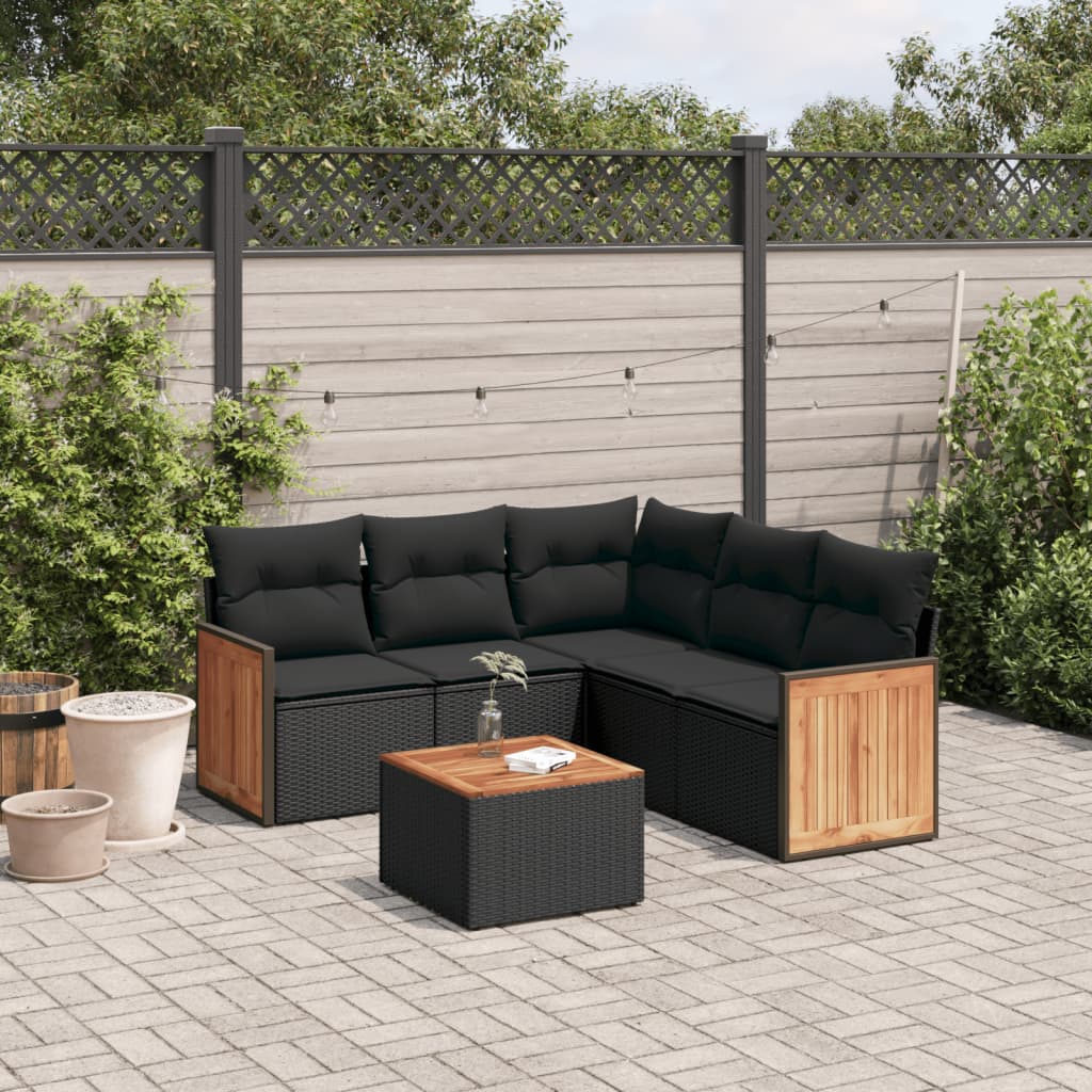 6-tlg. Garten-Sofagarnitur mit Kissen Schwarz Poly Rattan 6-tlg. Garten-Sofagarnitur mit Kissen Schwarz Poly Rattan