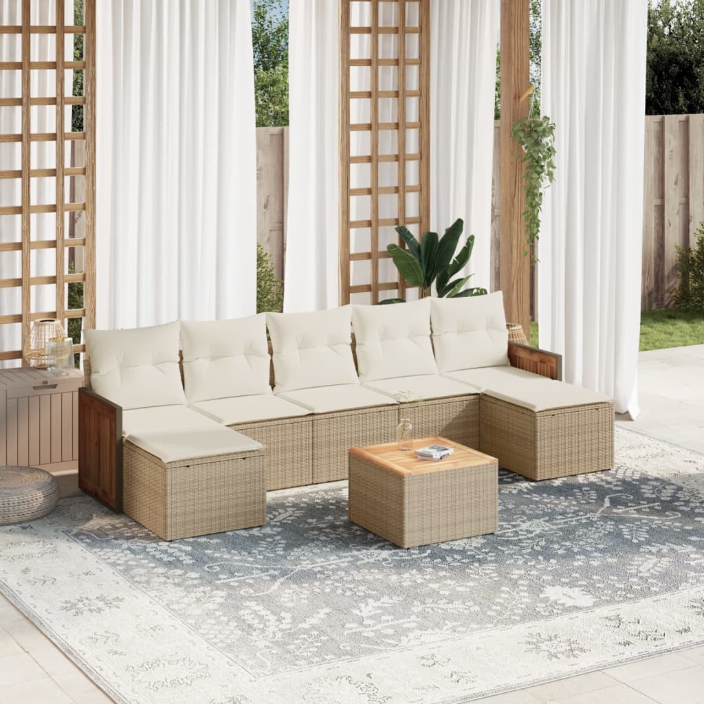 8-tlg. Garten-Sofagarnitur mit Kissen Beige Poly Rattan 8-tlg. Garten-Sofagarnitur mit Kissen Beige Poly Rattan
