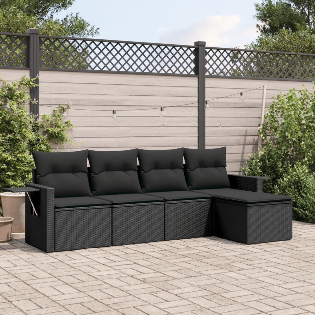 5-tlg. Garten-Sofagarnitur mit Kissen Schwarz Poly Rattan 5-tlg. Garten-Sofagarnitur mit Kissen Schwarz Poly Rattan