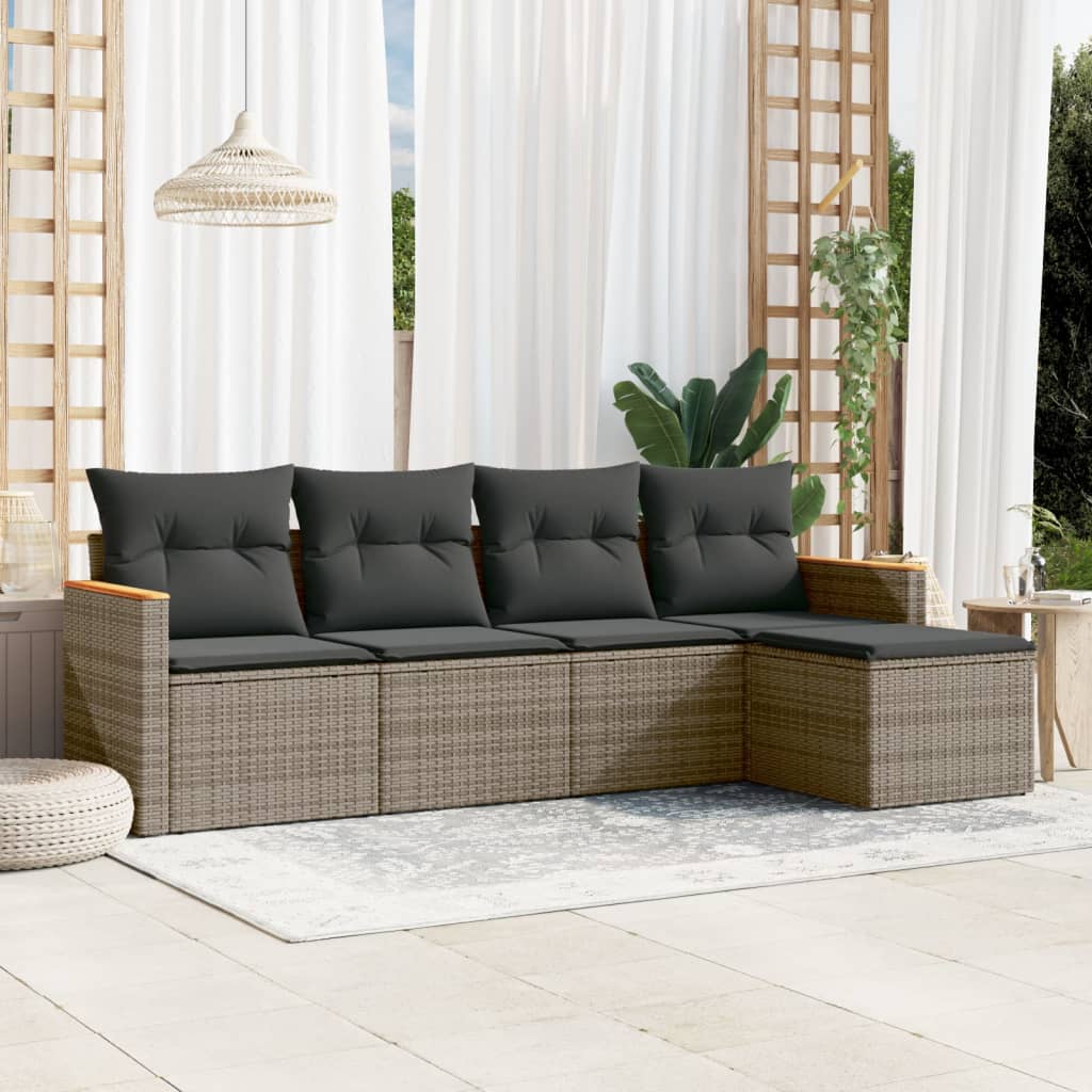 5-tlg. Garten-Sofagarnitur mit Kissen Grau Poly Rattan 5-tlg. Garten-Sofagarnitur mit Kissen Grau Poly Rattan