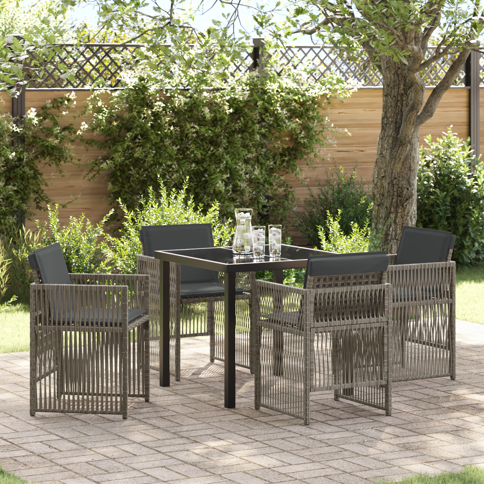 5-teiliges Garten Esstisch Set mit Kissen Grau Poly Rattan 5-teiliges Garten Esstisch Set mit Kissen Grau Poly Rattan