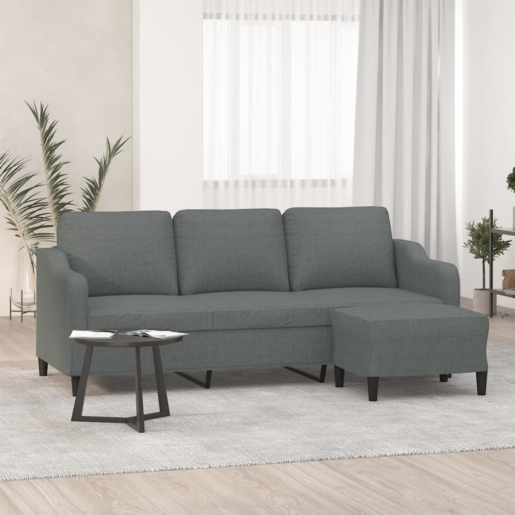 3-Sitzer-Sofa mit Hocker Dunkelgrau 180 cm Stoff 3-Sitzer-Sofa mit Hocker Dunkelgrau 180 cm Stoff