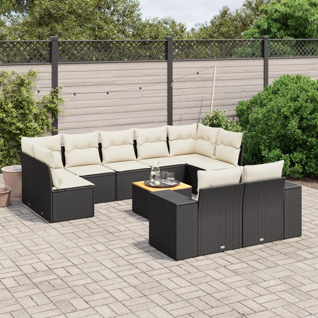 10-tlg. Garten-Sofagarnitur mit Kissen Schwarz Poly Rattan 10-tlg. Garten-Sofagarnitur mit Kissen Schwarz Poly Rattan