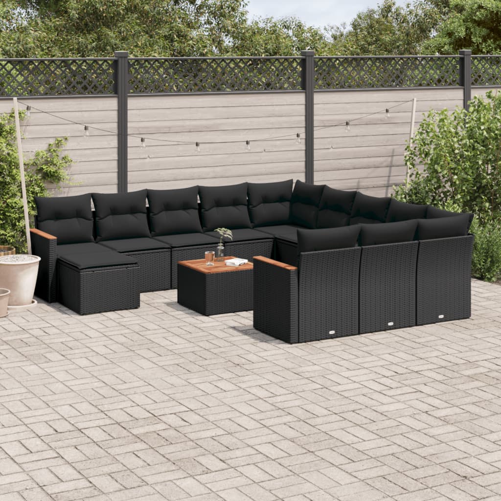 13-tlg. Garten-Sofagarnitur mit Kissen Schwarz Poly Rattan 13-tlg. Garten-Sofagarnitur mit Kissen Schwarz Poly Rattan