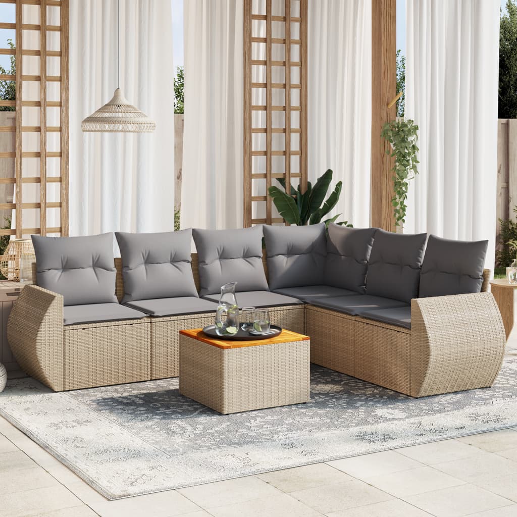 7-tlg. Garten-Sofagarnitur mit Kissen Beige Poly Rattan 7-tlg. Garten-Sofagarnitur mit Kissen Beige Poly Rattan