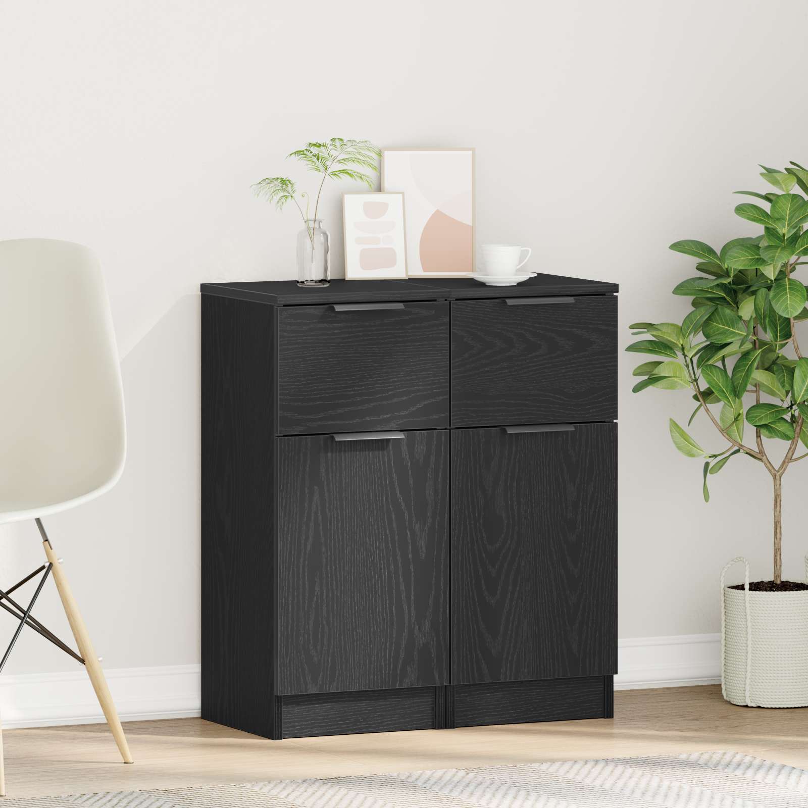 Sideboard Schwarz Eiche 30x30x70 cm MDF