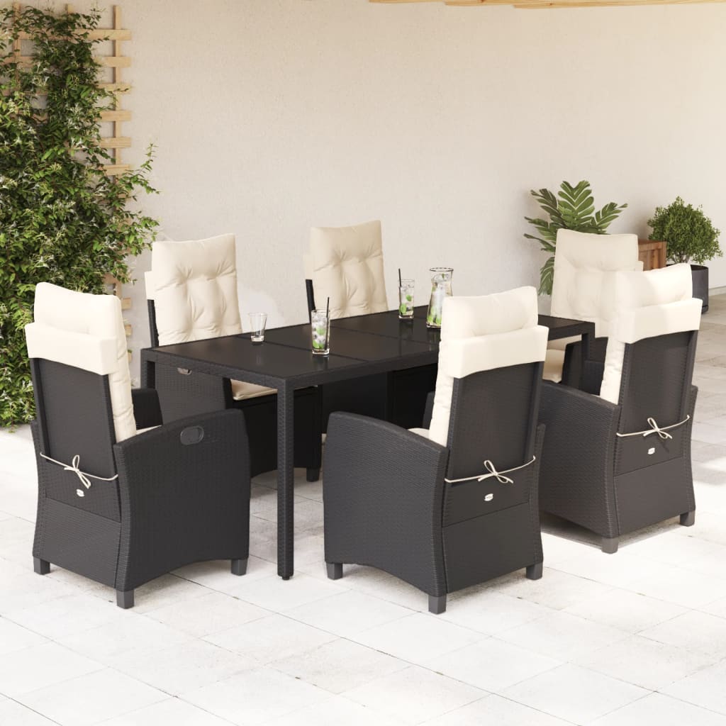7-tlg. Garten-Essgruppe mit Kissen Schwarz Poly Rattan 7-tlg. Garten-Essgruppe mit Kissen Schwarz Poly Rattan