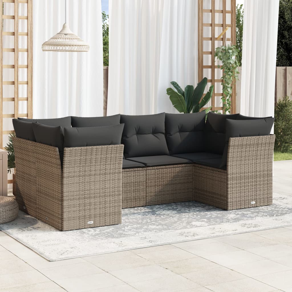 6-tlg. Garten-Sofagarnitur mit Kissen Grau Poly Rattan 6-tlg. Garten-Sofagarnitur mit Kissen Grau Poly Rattan