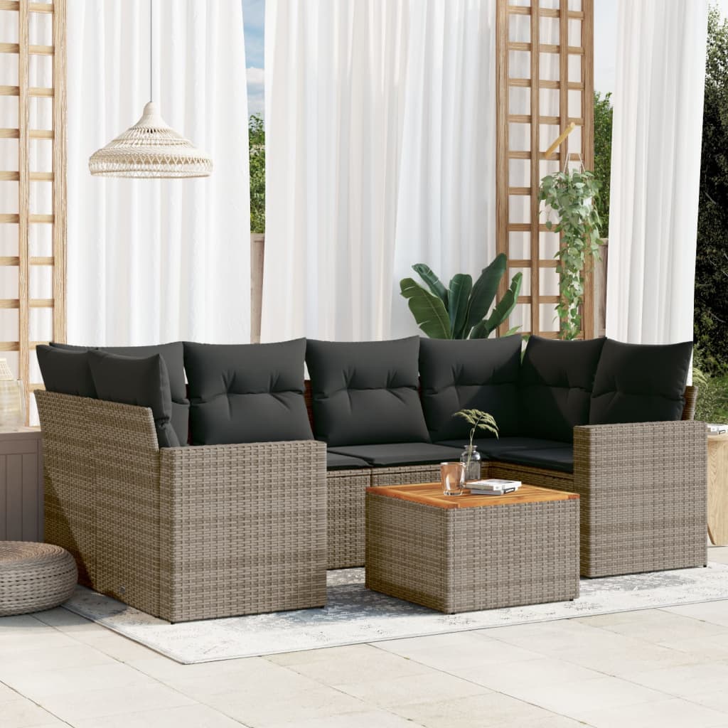 7-tlg. Garten-Sofagarnitur mit Kissen Grau Poly Rattan 7-tlg. Garten-Sofagarnitur mit Kissen Grau Poly Rattan