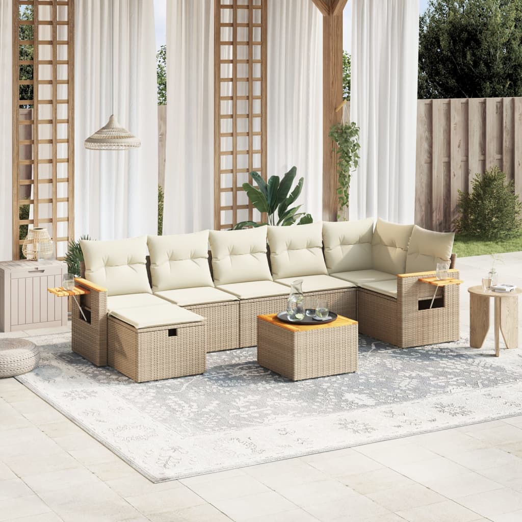 8-tlg. Garten-Sofagarnitur mit Kissen Beige Poly Rattan 8-tlg. Garten-Sofagarnitur mit Kissen Beige Poly Rattan