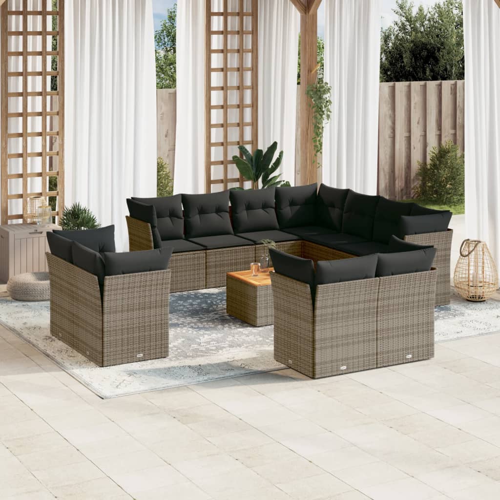 12-tlg. Garten-Sofagarnitur mit Kissen Grau Poly Rattan 12-tlg. Garten-Sofagarnitur mit Kissen Grau Poly Rattan