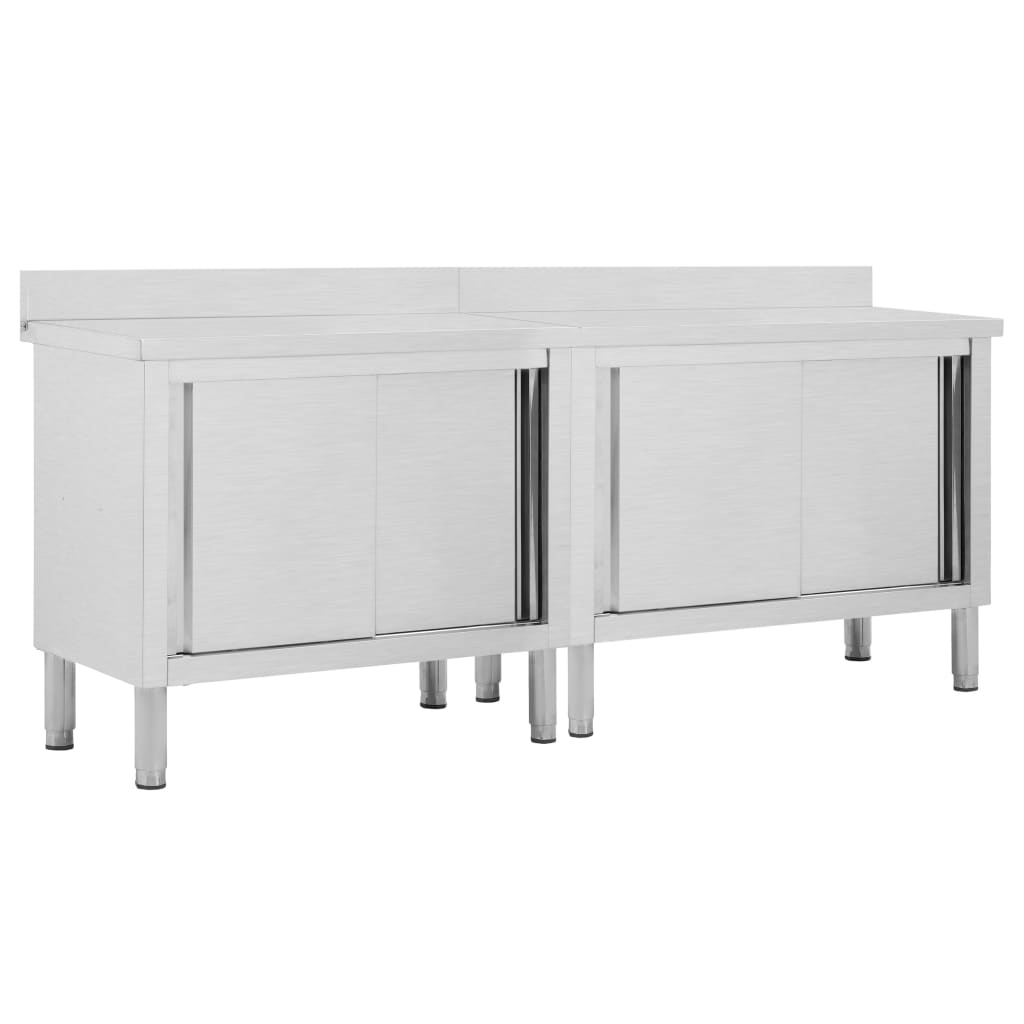 Arbeitsschränke mit Schiebetüren 2 Stk. 200x50x(95-97) cm Edelstahl Arbeitsschränke mit Schiebetüren 2 Stk. 200x50x(95-97) cm Edelstahl
