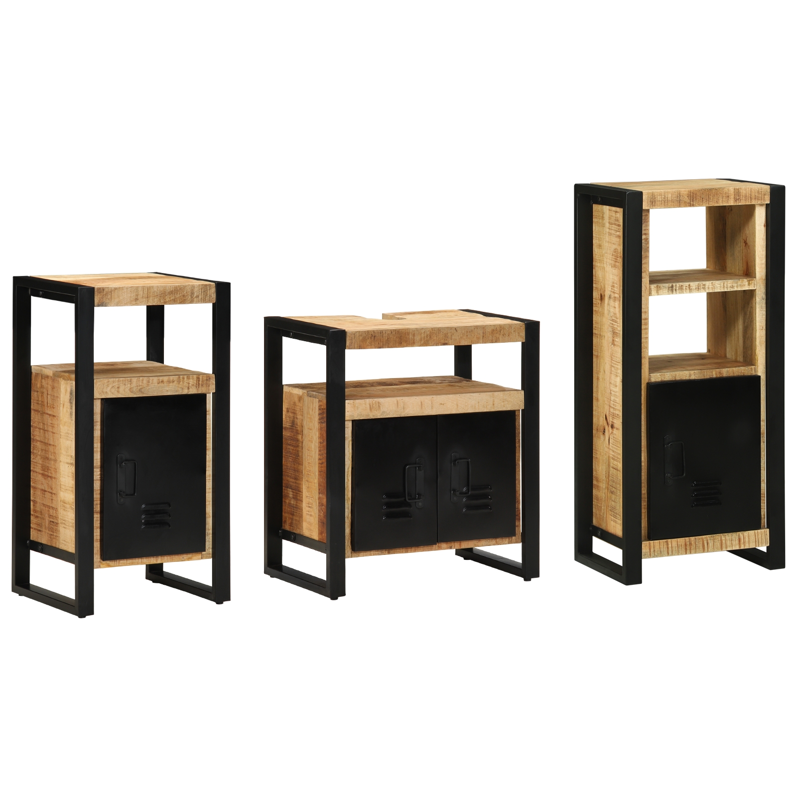 Badezimmermöbel Set mit Regal 3 pcs Braun Massives Mango-Holz Badezimmermöbel Set mit Regal 3 pcs Braun Massives Mango-Holz