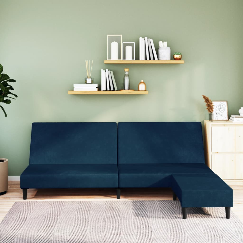 Schlafsofa 2-Sitzer mit Fußhocker Blau Samt Schlafsofa 2-Sitzer mit Fußhocker Blau Samt