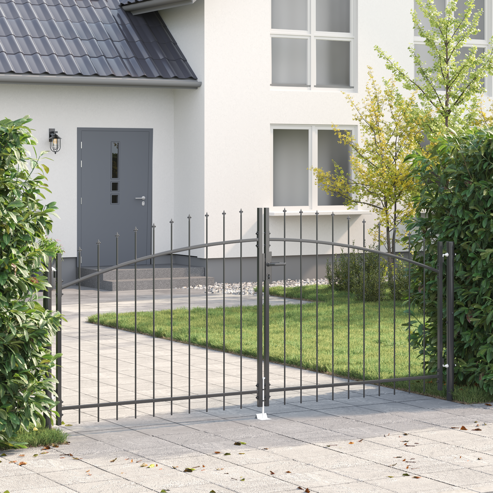 Gartentor mit Spear Top Doppelschwing Grau 100x300 cm Stahl Gartentor mit Spear Top Doppelschwing Grau 100x300 cm Stahl