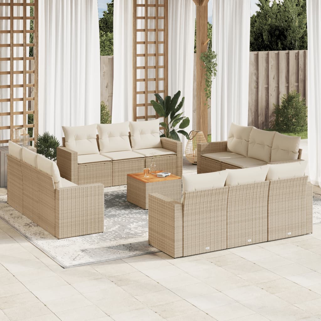 13-tlg. Garten-Sofagarnitur mit Kissen Beige Poly Rattan 13-tlg. Garten-Sofagarnitur mit Kissen Beige Poly Rattan
